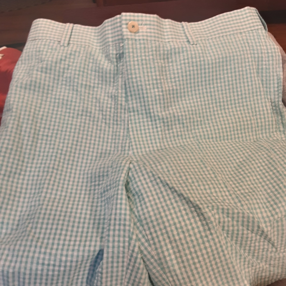 Southern Tide blue green seersucker fabric Sz 32